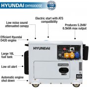 Hyundai DHY6000SE 5.3kW / 6.7kVA Silenced Standby Diesel Generator